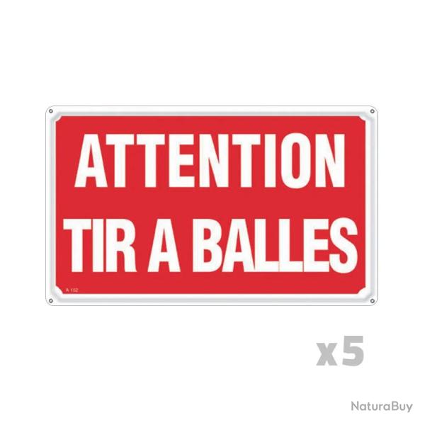 Lot de 5 Panneaux ATTENTION TIR A BALLES Aluminium 30 x 20cm