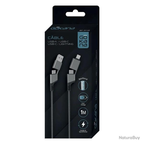 Cble USB 4 en 1 USB-A/USB-C vers USB-C/Lightning 1m