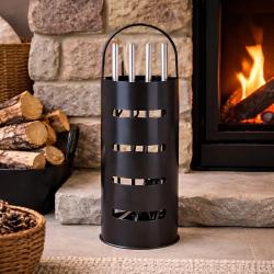 Valet de chemin&eacute;e m&eacute;tal noir 5 pi&egrave;ces Outils feu bois 65 cm
