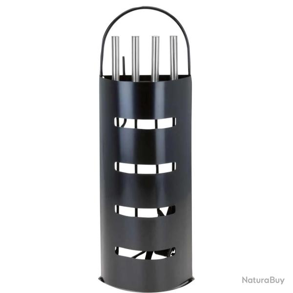 Valet de chemin�e m�tal noir 5 pi�ces Outils feu bois 65 cm