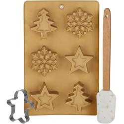 Moule G&acirc;teau Silicone 255x160mm + Spatule 26cm No&euml;l Inox