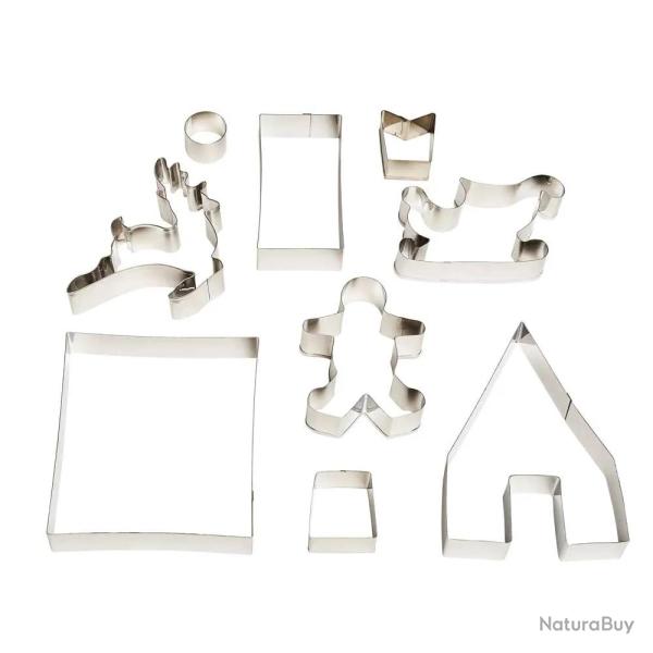 Kit 9 emporte-pi�ces No�l 3D bonhomme traineau cerf maison