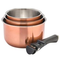 Lot 3 casseroles inox 18/10 color&eacute;es 16-18-20cm + poign&eacute;e