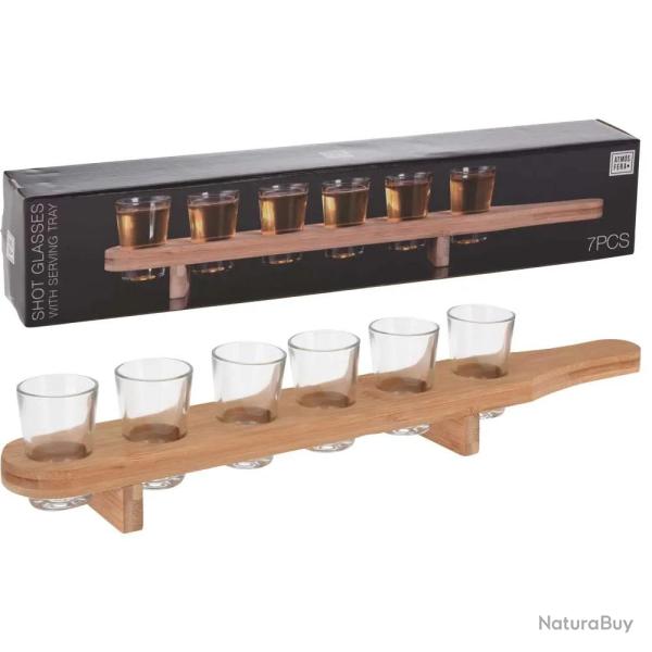 6 verres � shot 40 ml avec planche bambou de pr�sentation
