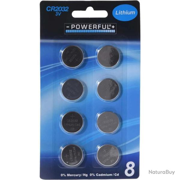 Lot de 8 piles bouton CR2032 - Lithium 3V haute performance