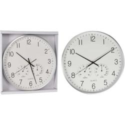Horloge murale 3 cadrans aluminium Heure, temp&eacute;rature, hygrom&eacute;trie