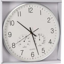 Horloge murale 3 cadrans aluminium Heure, temp&eacute;rature, hygrom&eacute;trie
