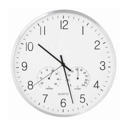 Horloge murale 3 cadrans aluminium Heure, temp&eacute;rature, hygrom&eacute;trie