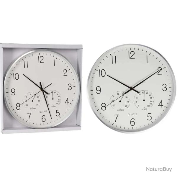 Horloge murale 3 cadrans aluminium Heure, temp�rature, hygrom�trie