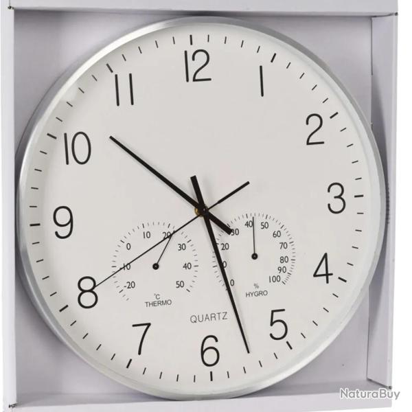 Horloge murale 3 cadrans aluminium Heure, temp�rature, hygrom�trie