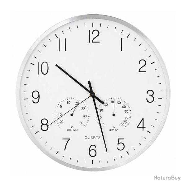 Horloge murale 3 cadrans aluminium Heure, temp�rature, hygrom�trie
