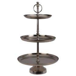 Pr&eacute;sentoir 3 &eacute;tages inox argent Service tapas, desserts, biscuits
