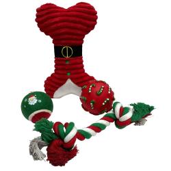 Coffret jouets de No&euml;l pour chien - Peluches, balles et corde