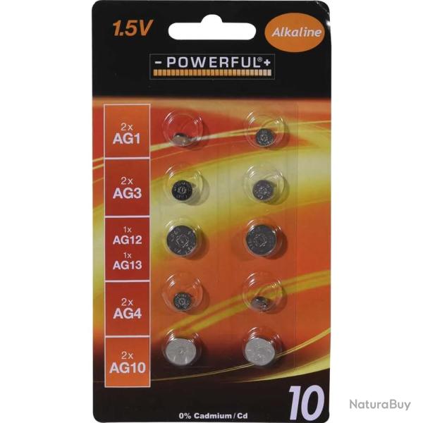 Lot de 10 piles alcalines bouton - Pack multi-r�f�rences