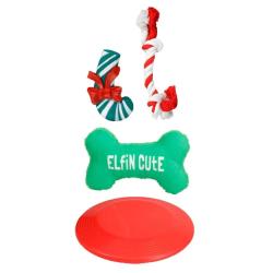 Lot 4 Jouets No&euml;l Chien Peluche Pain d'&Eacute;pice Corde Disque Vol