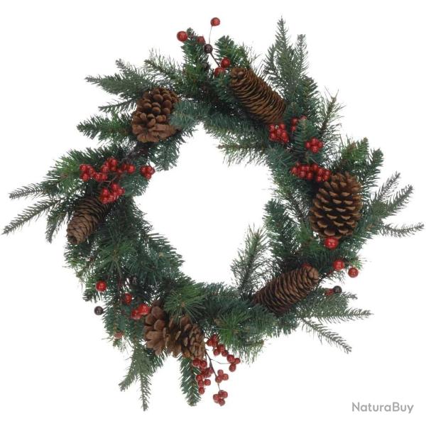 Couronne de No�l 45cm avec pommes de pin et baies rouges