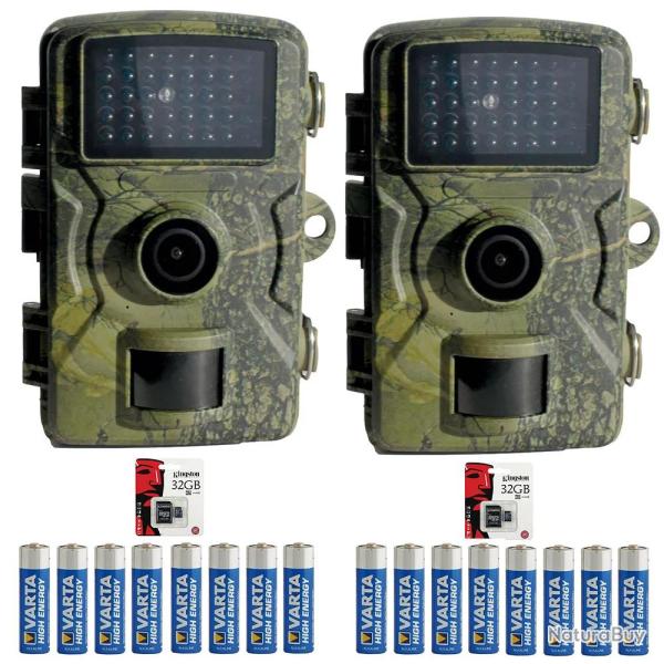 Lot de 2 cam�ras chasse 12 MP camouflage LEDs invisibles + 16 piles + 2 cartes SD