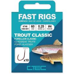 Lot de 10 Hame&ccedil;ons mont&eacute;s C-TEC Fast Rigs Trout taille 10