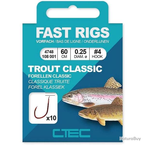 Lot de 10 Hame�ons mont�s C-TEC Fast Rigs Trout taille 10