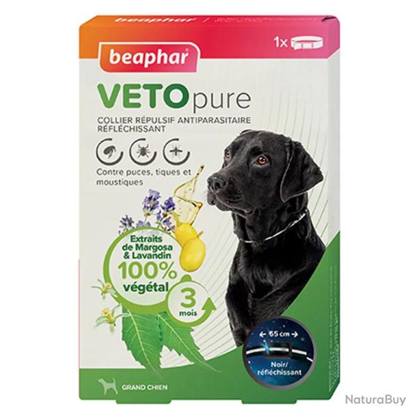 Collier rpulsif antiparasitaire grand chien Beaphar Vetopure 65cm