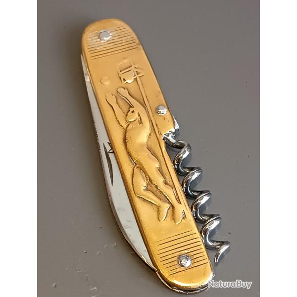 ANCIEN COUTEAU 2 pi�ces, �TOILE D'ACIER, THIERS, XX�me, manche laiton.