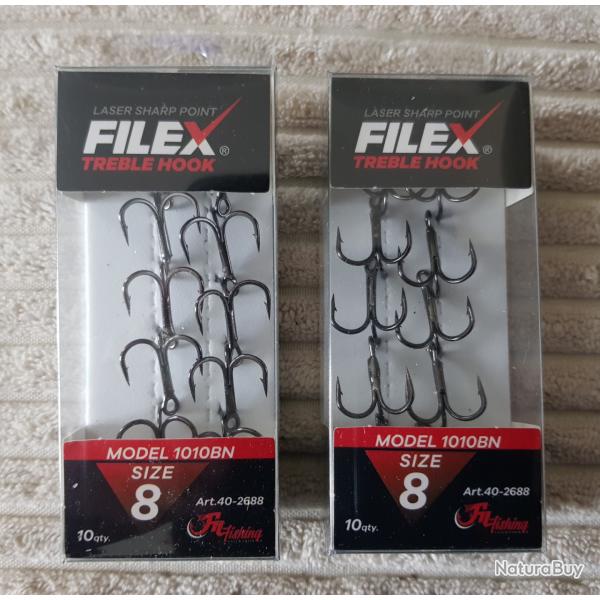 Hameons triples Filex 1010 FilFishing n8 Lot de 2 x 10 pices