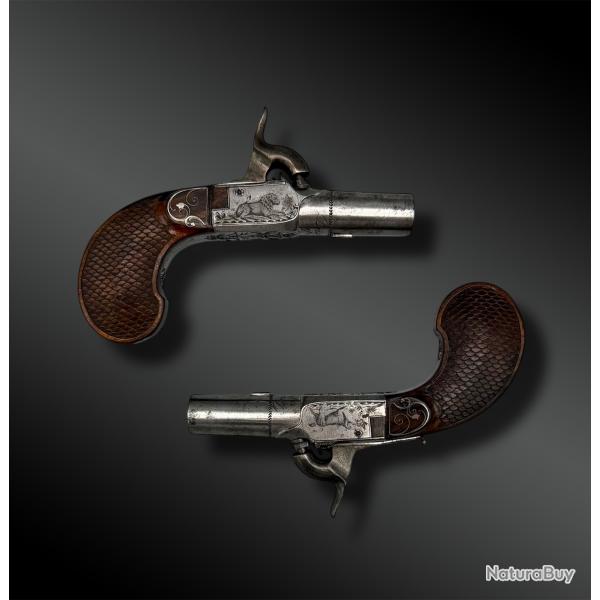 PAIRE de PISTOLET  coffre sign Dumarest - Paris, France - XIXme sicle