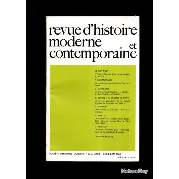 revue d'histoire moderne et contemporaine empire ottoman, la peste, cl�menceau 1985
