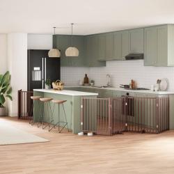 Barri&egrave;re pour chien avec porte pliable 6 panneaux bois peuplier