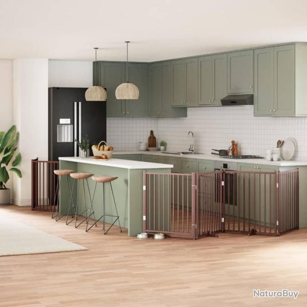 Barri�re pour chien avec porte pliable 6 panneaux bois peuplier