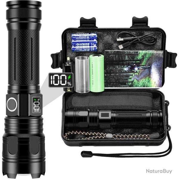 Lampe Torche LED 500000 Lumens Ultra Puissante Batterie 5000mAh IP67 �tanche Zoomable 5 Modes