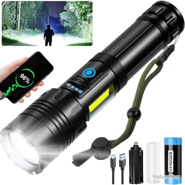 Lampe Torche LED 500000 Lumens Ultra Puissante Lumi�re COB Batterie 5000Ah 7 Modes IPX7 �tanche