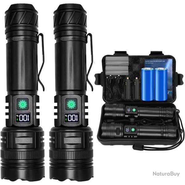 Lampe Torche 2Pcs LED Tactique 30000 Lumens Batterie 5000Ah 5 Modes D'�clairage �tanche IP65