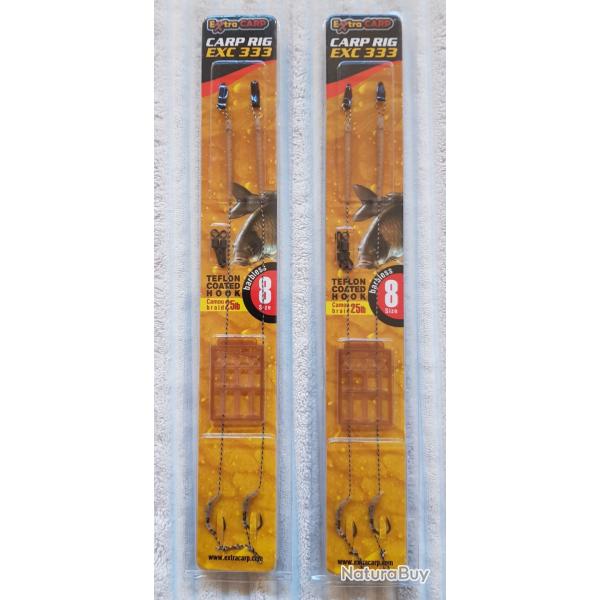 Lot de 2 x 2 bas de ligne Extra Carp Carp Rig EXC 333 n�8 neufs