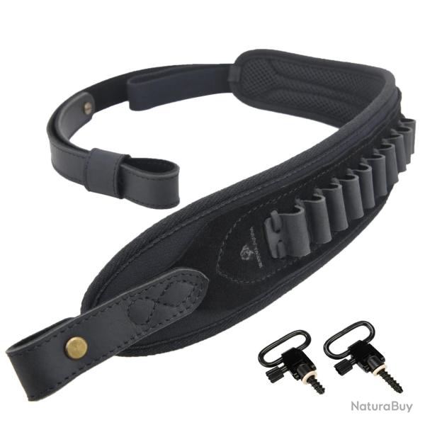 Bretelle Fusil Cuir Rembourr�e avec Porte-Cartouches R�glable + �merillons pour Fusil /Carabine Noir