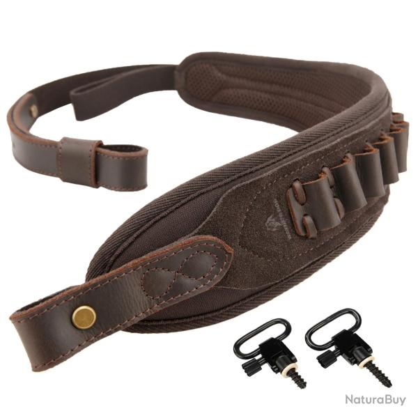 Bretelle Fusil Cuir Rembourr�e avec Porte-Cartouches R�glable + �merillons pour Fusil /Carabine Mar
