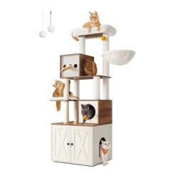 Arbre &agrave; chat moderne avec cache-liti&egrave;re tour de jeu griffoir avec maison de toilette 185 cm niche p