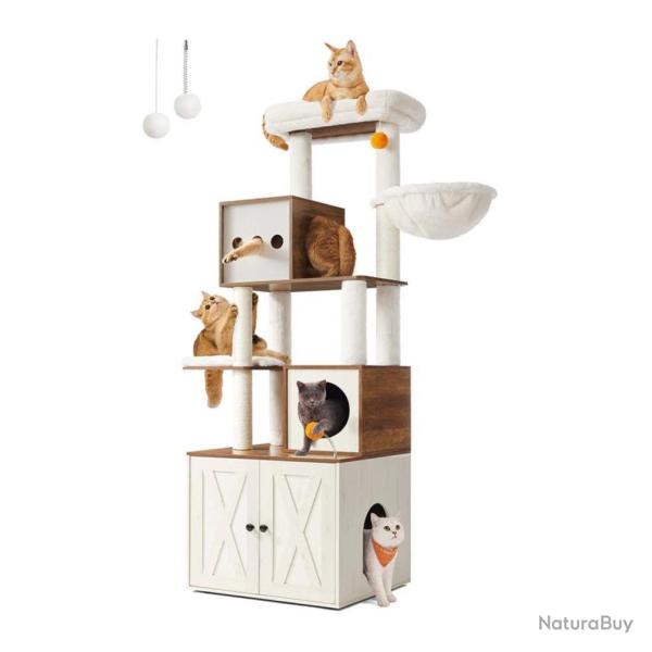Arbre � chat moderne avec cache-liti�re tour de jeu griffoir avec maison de toilette 185 cm niche p
