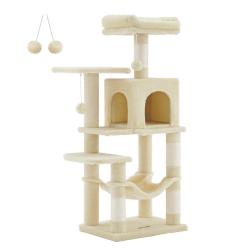 Arbre &agrave; chat hamac tour de jeux 143 cm gris beige 12_0003855