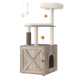Arbre &agrave; chat avec maison de toilettes tour de jeu moderne 2-en-1 niche pour chat de 134 cm avec cha