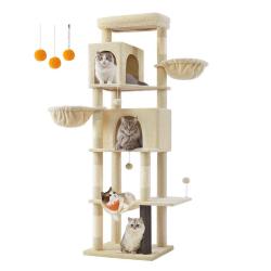 Arbre &agrave; chat tour &agrave; chat de 175 cm de haut abri &agrave; chat multi-niveaux avec 2 niches 2 paniers 5 grif