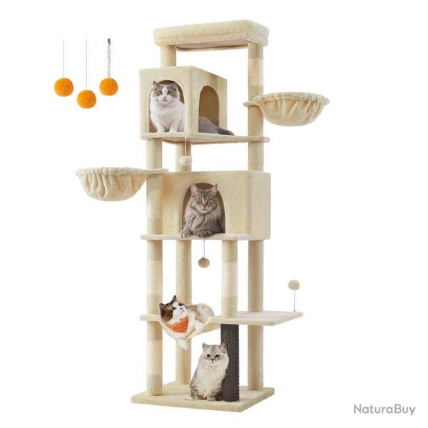Arbre � chat tour � chat de 175 cm de haut abri � chat multi-niveaux avec 2 niches 2 paniers 5 grif