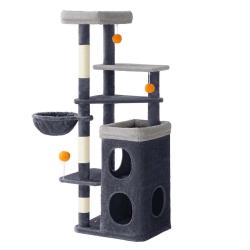 Arbre &agrave; chat 152 cm de haut tour de jeux pour chat &agrave; plusieurs niveaux avec 2 grandes niches 1 hama