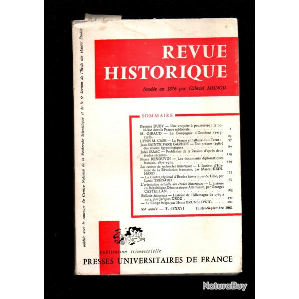 revue historique 1961 volume 458 et 459 ,
