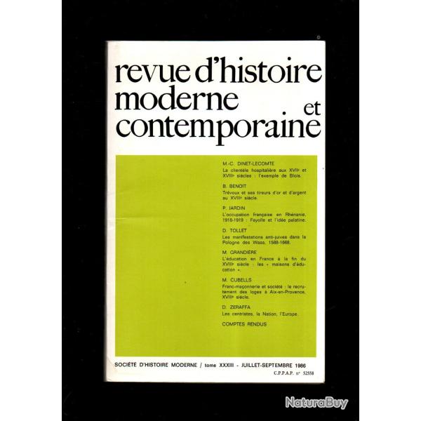 revue d'histoire moderne et contemporaine maisons d'�ducation, franc-ma�onnerie aix en provence 1986