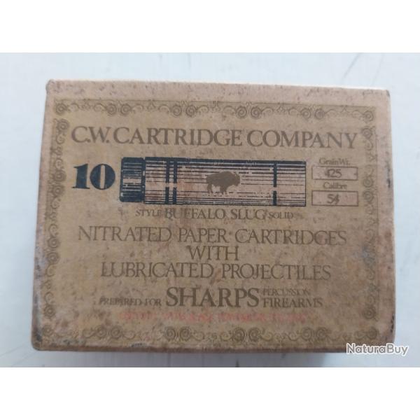 RARE BOITE DE 10 CARTOUCHE PAPIER CALIBRE 54 POUDRE NOIRES POUR FUSIL SHARP