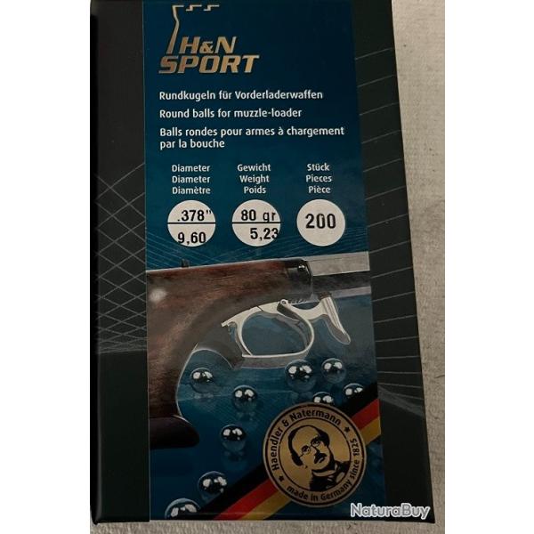 Balles rondes en plombs H&N Cal.44 (. 378") - 1 Bote neuve de 200 balles