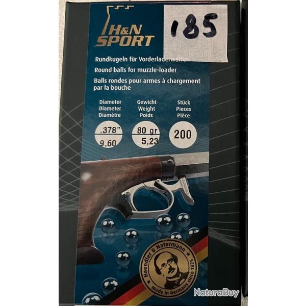 Balles rondes en plombs H&N Cal.44 (. 378") - 1 Bote de 185 balles restantes
