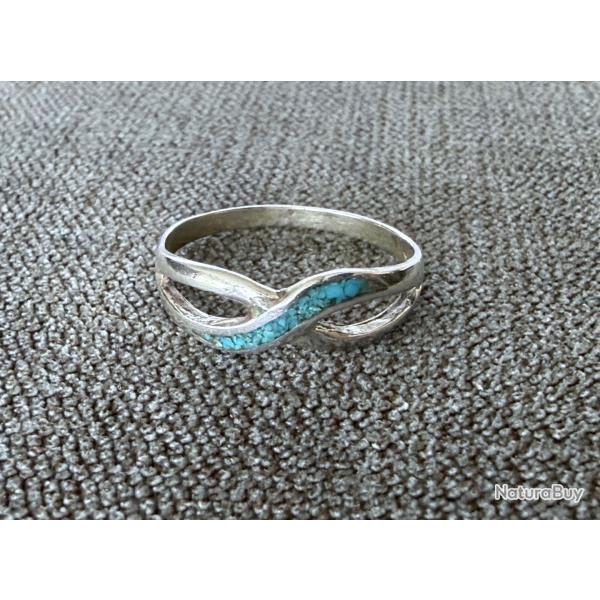Bague argent entrelac�e - taille 55 - pierre turquoise