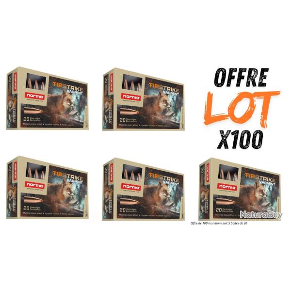 Lot munitions Norma TipStrike Varmint 55g - Cal. 222 Rem - X100 munitions